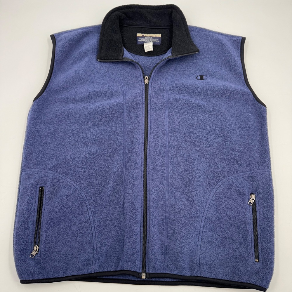 Champion Fleece Vest Mens XL Full Zip Sleeveless Jacket‎ Pockets Blue Athletic